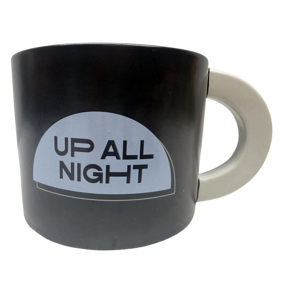 Room Essentials Mug "Up All Night Sleep All Day" Black White‎ Coffee Cup Funny